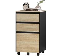WOLTU Caisson Mobile, Meuble Rangement Bureau avec 3 Tiroirs, 40x40x70cm, Chêne Clair et Noir, W0ATT0032
