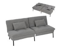 WOLTU Canapé Lit 2 Places Convertible, Clic Clac, avec 2 Coussins, Dossier Réglable, Pieds en Métal, Tissu Effet Lin, pour Salon, Chambre à Coucher ou Bureau, Gris Foncé