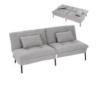 WOLTU Canapé Lit 2 Places Convertible, Clic Clac, avec 2 Coussins, Dossier Réglable, Pieds en Métal, Tissu Effet Lin, pour Salon, Chambre à Coucher ou Bureau, Gris Clair