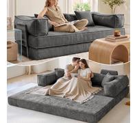 WOLTU Canapé-lit Convertible 3 Places, Sofa de Sol Modulaire, 207x106x68cm | Gris Foncé, avec Coussins Amovibles, Housses en Chenille Anti-griffures et Lavables, Sans Montage, Charge 600 kg, pour Salon