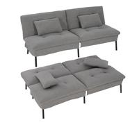 WOLTU Canapé-lit convertible double avec deux coussins et dossier réglable, pieds en métal, tissu texturé en lin pour salons, chambres à coucher, bureaux Gris clair