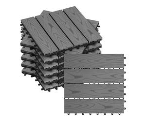 WOLTU Carrelage de sol Dalle WPC 30x30cm Revêtement pour jardin terrasse extèrieur en composite bois-plastique système plug-in, Gris Clair 11 pièces / 1 m²