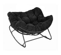WOLTU Chaise à Bascule Surdimensionnée en Forme d'Œuf sur Pieds Courbes, Fauteuil Relax Basculant avec Structure en Métal et Coussin en Chenille, pour Salon, Balcon, Charge 150 kg, Noir