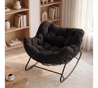 WOLTU Chaise à Bascule Surdimensionnée en Forme d'Œuf sur Pieds Courbes, Fauteuil Relax Basculant avec Structure en Métal et Coussin en Chenille, pour Salon, Balcon, Charge 150 kg, Noir