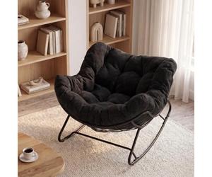 WOLTU Chaise à Bascule Surdimensionnée en Forme d'Œuf sur Pieds Courbes, Fauteuil Relax Basculant avec Structure en Métal et Coussin en Chenille, pour Salon, Balcon, Charge 150 kg, Noir