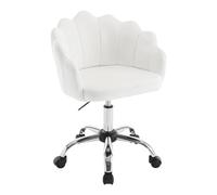 WOLTU Chaise Bureau, Chaise Coiffeuse, avec Dossier en Pétale, Ergonomique, Pivotant, Hauteur Réglable, en Velours, Cadre en Métal, Crème Blanc