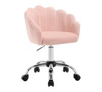 WOLTU Chaise Bureau, Chaise Coiffeuse, avec Dossier en Pétale, Fauteuil Coquillage, Chaise de Bureau Ergonomique, Chaise Pivotante, Hauteur Réglable, Cadre en Métal, Cachemire, Rose