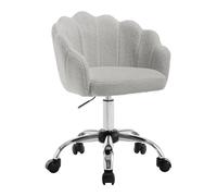 WOLTU Chaise Bureau, Chaise Coiffeuse, avec Dossier en Pétale, Fauteuil Coquillage, Chaise de Bureau Ergonomique, Chaise Pivotante, Hauteur Réglable, Cadre en Métal, Cachemire, Gris Clair
