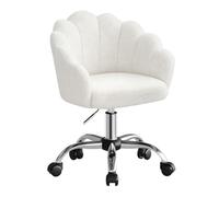 WOLTU Chaise Bureau, Chaise Coiffeuse, Design Pétale, Bouclette, Blanc | Dossier en Pétale, Ergonomique, Pivotant, Hauteur Réglable, Cadre en Métal, Reglable en hauteur, Pivotant à 360