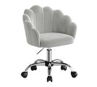 WOLTU Chaise Bureau, Chaise Coiffeuse, Design Pétale, Velours, Gris Clair | Dossier en Pétale, Ergonomique, Pivotant, Hauteur Réglable, Cadre en Métal, Reglable en hauteur, Pivotant à 360