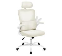 WOLTU Chaise Bureau Ergonomique, Fauteuil de Bureau avec Appuie-Tête et Accoudoir Réglables, en Maille avec Support Lombaire en Forme de C, Beige