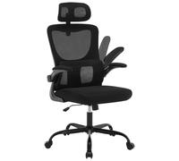 WOLTU Chaise Bureau Ergonomique, Fauteuil de Bureau avec Appuie-Tête et Accoudoir Réglables, en Maille avec Support Lombaire en Forme de C, Noir