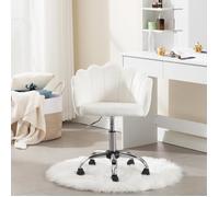 WOLTU Chaise Bureau Pivotante en Velours, Fauteuil Coiffeuse avec Dossier en Pétale, Hauteur Réglable, Crème Blanc W0ATT0397