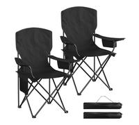 WOLTU Chaise Camping Pliante, Lot de 2, Dossier, Sac Isotherme, Porte-gobelet, Poche Latérale, Fauteuil de Pêche, Léger, Portable, pour Pique-niques, Extérieur, Noir