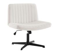 WOLTU Chaise de Bureau, Chaise Pivotante sans roulettes, Fauteuil Relax en Velours sans Accoudoirs, Tabouret Moderne Réglable en Hauteur, pour Salon, Chambre à Coucher, Crème Blanc