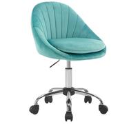 WOLTU Chaise de Bureau en Velours, Tabouret Coiffeuse Pivotante, Double Coussin, Réglable en Hauteur, Turquoise W0ATT0803