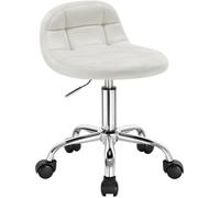 WOLTU Chaise de Bureau en Velours, Tabouret de Coiffeuse Pivotante à roulettes, Réglable en Hauteur, Crème Blanc W0ATT0300