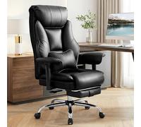 WOLTU Chaise de Bureau Ergonomique, Fauteuil de Direction, PU, Noir | Dossier Hautavec Appui-tête/Coussin Lombaire/Repose-Pieds Rétractable/Accoudoirs Réglables, Siège Remnbourré
