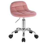 WOLTU Chaise de Bureau Pivotante à Roulettes - Tabouret Avec Dossier Réglable en Hauteur (43,5-55cm) - Siège d'Ordinateur en Velours Rose