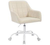 WOLTU Chaise de Bureau Pivotante, Chaise Coiffeuse à roulettes, Réglable en Hauteur, Rembourré en Lin, Beige+Blanc W0ATT0636