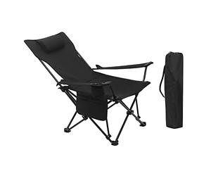 WOLTU Chaise de Camping Fauteuil de Pêche Pliable avec Appui-tête, Porte-gobelet, Poche de Rangement, Sac de Transport pour Randonnée, Pique-Nique, Charge 150 kg, Noir