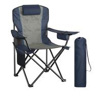 WOLTU Chaise de Camping Pliante avec Poche Thermique, Chaise Portable avec Porte-Gobelet et Poche Latérale, pour Pêche, Pique-niques en Plein Air, 93x63x100 cm,Noir + Bleu foncé