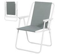 WOLTU Chaise de Camping Pliante, Chaise de Pêche Pliable Légère pour l'Extérieur, avec Accoudoirs, pour Camping, Plage, Jardin, Terrasse, Gris Foncé
