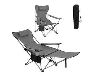 WOLTU Chaise de Camping Pliante, Fauteuil de Pêche avec Repose-Pied et Appui-tête Amovible, Sac de Transport, pour Activités en Plein Air, Gris
