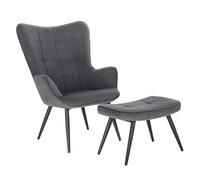 WOLTU Chaise de Relaxation, Repose Pieds, Fauteuil Relaxant, Gris Foncé | pour Salon Chaise d'Appoint à Dossier Haut avec Pouf pour Bureau Salle de Repos Velours côtelé
