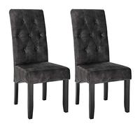 WOLTU Chaise de Salle à Manger Lot de 2, Chaises de Cuisine Rembourrées en Lin avec Pieds en Bois Massif, Gris Foncé BH294dgr-2