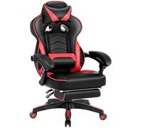 WOLTU Chaise Gaming, Chaise Bureau Ergonomique en PU Cuir, Fauteuil Gaming avec Repose-Pieds, Pivotante Grand Dos & Grand Siège pour Personne Lourde, Livestream Siege Gamer, Noir+Rouge