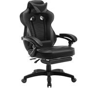 WOLTU Chaise Gaming, Chaise Bureau Ergonomique en PU Cuir, Fauteuil Gaming avec Repose-Pieds, Pivotante Grand Dos & Grand Siège pour Personne Lourde, Livestream Siege Gamer, Noir+Gris