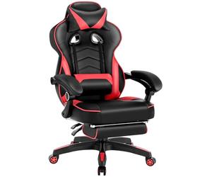 WOLTU Chaise Gaming, Chaise Bureau Ergonomique en PU Cuir, Fauteuil Gaming avec Repose-Pieds, Pivotante Grand Dos & Grand Siège pour Personne Lourde, Livestream Siege Gamer, Noir+Rouge