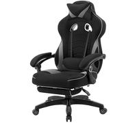 WOLTU Chaise Gaming, Chaise Bureau Ergonomique en Tissu, Fauteuil Gaming avec Repose-Pieds, Pivotante Grand Dos & Grand Siège pour Personne Lourde, Livestream Siege Gamer, Noir+Gris