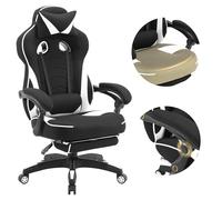 WOLTU Chaise Gaming, Chaise Bureau Ergonomique en Tissu, Fauteuil Gaming avec Repose-Pieds, Pivotante Grand Dos & Grand Siège pour Personne Lourde, Livestream Siege Gamer, Noir+Blanc