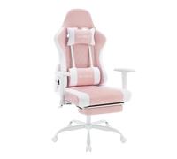 WOLTU Chaise Gaming, Chaise Bureau Massante, Fauteuil Ergonomique avec Coussin Lombaire Massant, Siège Large à Ressorts, Appui-tête, Repose-Pieds, Tissu Maille, Charge 150kg, Rose+Blanc