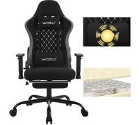 WOLTU Chaise Gaming, Chaise Bureau Massante, Fauteuil Ergonomique avec Coussin Lombaire Massant, Siège Large à Ressorts, Appui-tête, Repose-Pieds, Tissu Technique, Charge 150kg, Noir