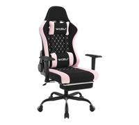 WOLTU Chaise Gaming, Chaise Bureau Massante, Fauteuil Ergonomique avec Coussin Lombaire Massant, Siège Large à Ressorts, Appui-tête, Repose-Pieds, Tissu Maille, Charge 150kg, Noir+Rose