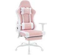 WOLTU Chaise Gaming,Chaise Bureau Massante,Fauteuil Ergonomique avec Coussin Lombaire Massant,Tissu Maille, Charge 150kg,Rose+Blanc