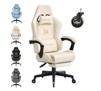 WOLTU Chaise Gaming,Fauteuil de Bureau,avec roulettes en Caoutchouc,Beige | Ergonomique,avec Dossier Inclinable,Repose-Pieds Rétractable,Accoudoirs Reliés,Appui-tête et Soutien Lombaire,en Faux Daim