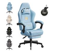 WOLTU Chaise Gaming,Fauteuil de Bureau,avec roulettes en Caoutchouc,Bleu | Ergonomique,avec Dossier Inclinable,Repose-Pieds Rétractable,Accoudoirs Reliés,Appui-tête et Soutien Lombaire,en Faux Daim