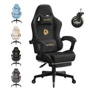 WOLTU Chaise Gaming,Fauteuil de Bureau,avec roulettes en Caoutchouc,Noir | Ergonomique,avec Dossier Inclinable,Repose-Pieds Rétractable,Accoudoirs Reliés,Appui-tête et Soutien Lombaire,en Faux Daim