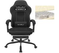 WOLTU Chaise Gaming, Fauteuil Gaming, Coussin à Ressorts Ensachés, Support Lombaire, Tissu Technique, Noir W0ATT0611