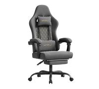 WOLTU Chaise Gaming,Massante Chaise,avec Coussin à Ressorts,Gris+Jaune | Ergonomique,Soutien Lombaire Massant, Appui-tête, Repose-Pieds, Tissu Technique, Charge 150kg