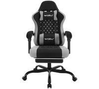 WOLTU Chaise Gaming Massante, Chaise Bureau Ergonomique, avec Coussin à Ressorts, Soutien Lombaire Massant, Appui-tête, Repose-Pieds, Tissu Maille, Charge 150kg, Noir+Gris