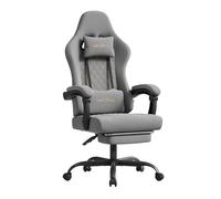 WOLTU Chaise Gaming Massante, Chaise Bureau Ergonomique, avec Coussin à Ressorts, Soutien Lombaire Massant, Appui-tête, Repose-Pieds, Tissu Maille, Charge 150kg, Gris+Jaune