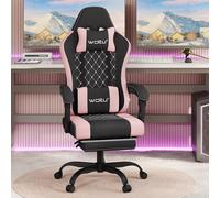 WOLTU Chaise Gaming Massante, Chaise Bureau Ergonomique, avec Coussin à Ressorts, Soutien Lombaire Massant, Appui-tête, Repose-Pieds, Tissu Maille, Charge 150kg, Noir+Rose