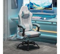 WOLTU Chaise Gaming Massante, Chaise Bureau Ergonomique, avec Coussin à Ressorts, Soutien Lombaire Massant, Appui-tête, Repose-Pieds, Tissu Maille, Charge 150kg, Blanc+Bleu