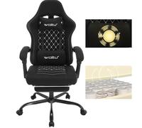 WOLTU Chaise Gaming Massante, Chaise Bureau Ergonomique, avec Coussin à Ressorts, Soutien Lombaire Massant, Appui-tête, Repose-Pieds, Tissu Maille, Charge 150kg, Noir+Blanc