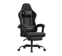 WOLTU Chaise Gaming Massante, Chaise Bureau Ergonomique, avec Coussin à Ressorts, Soutien Lombaire Massant, Appui-tête, Repose-Pieds, Tissu Technique, Charge 150kg, Noir+Blanc